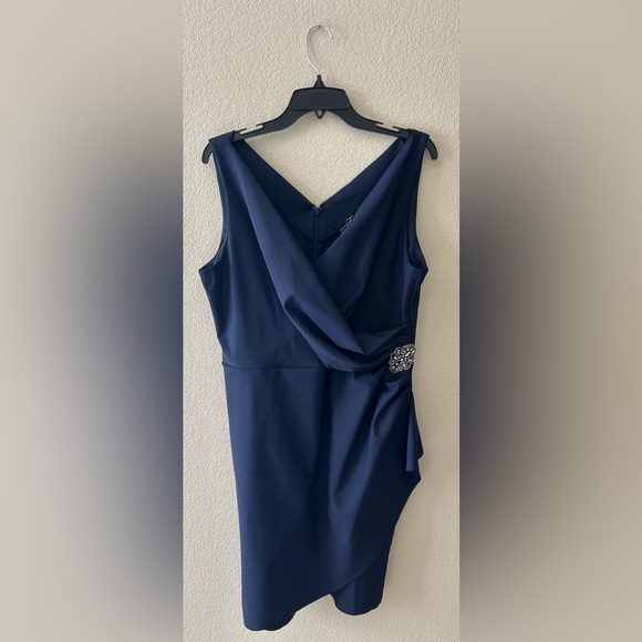 Alex Evenings Side Ruched Cocktail Dress In Navy NWOT Size 18 - Picture 4 of 11